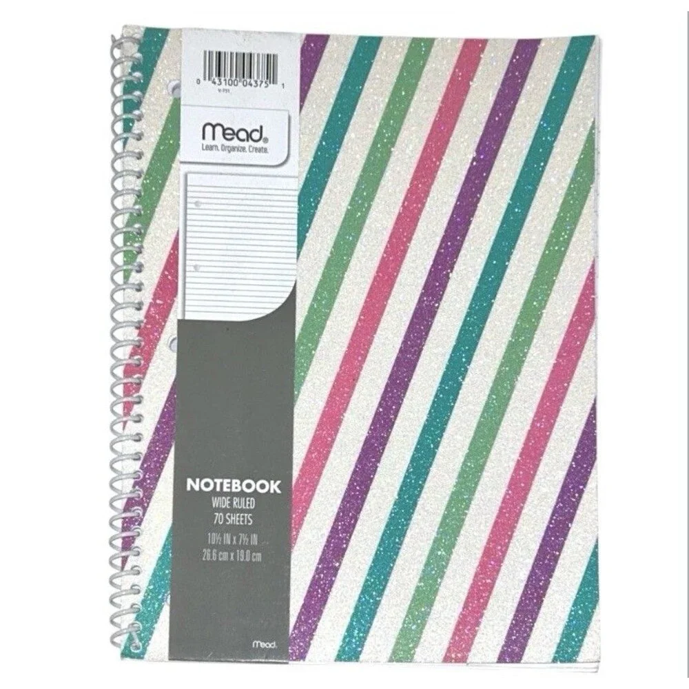 3x Mead Sparkle Glitter Glam Wide Ruled Spiral Notebook 70 Sheets Each